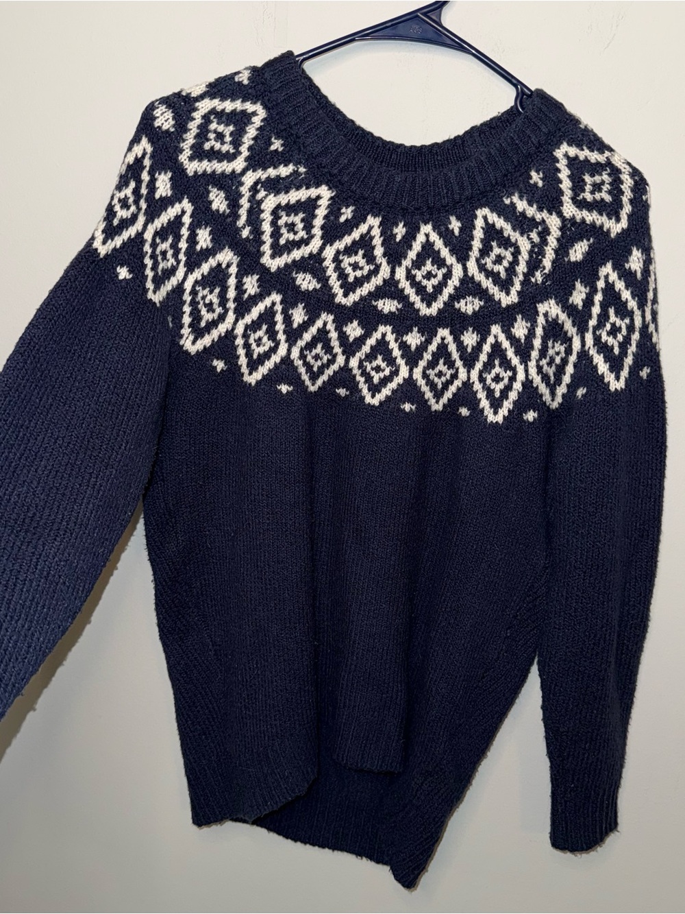 aerie Navy & Cream Fair Isle Fisherman Crewneck Sweater